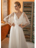 Ivory Lace Tulle Slit Open Back Elegant Wedding Dress